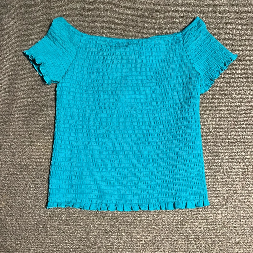 Turquoise off-the-shoulder top in size L(10/12)